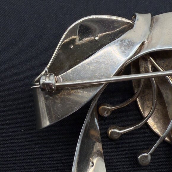 Vtg Sterling Silver Castlecliff Statement Bow Ribbon Brooch Pin Rhinestone NOTE - Picture 6 of 12
